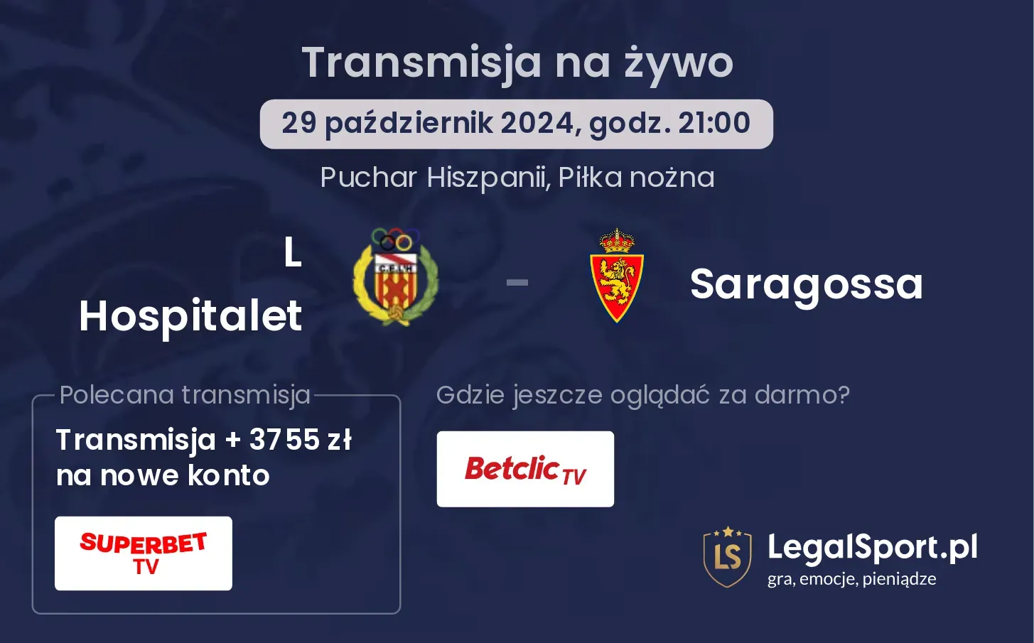 L Hospitalet - Saragossa transmisja na żywo