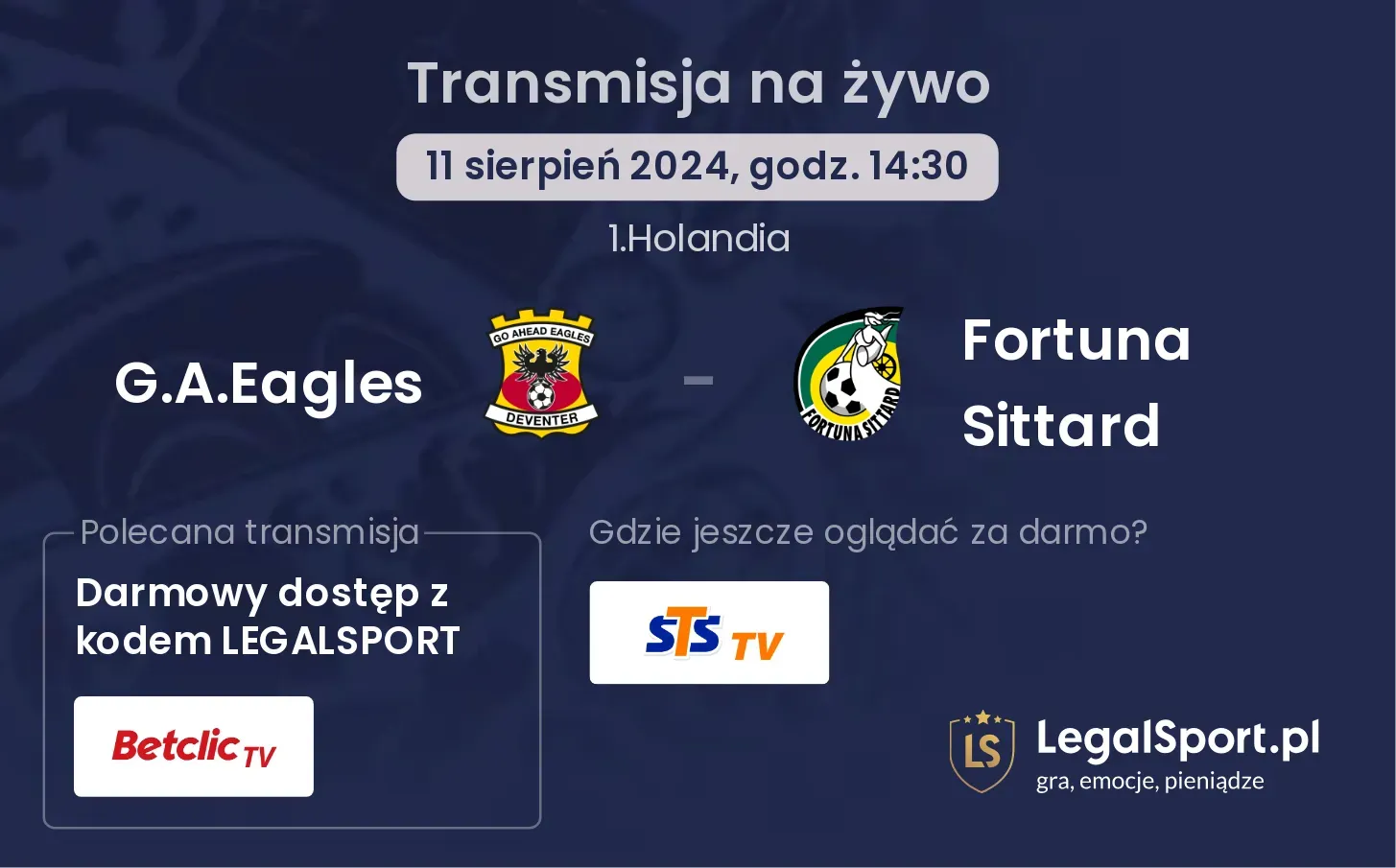 G.A.Eagles - Fortuna Sittard transmisja na żywo