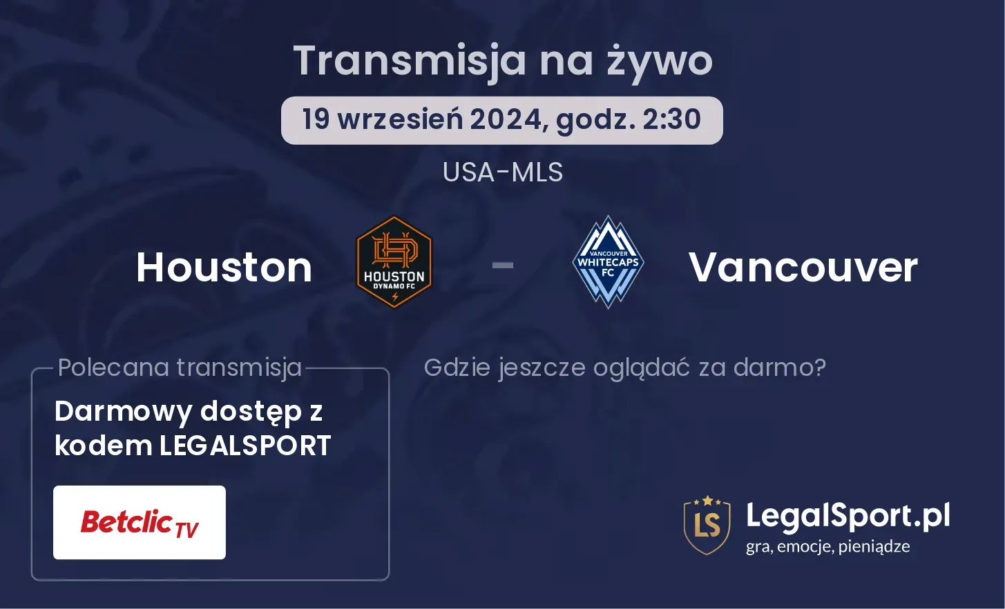 Houston - Vancouver gdzie oglądać? 19.09, godz. 02:30