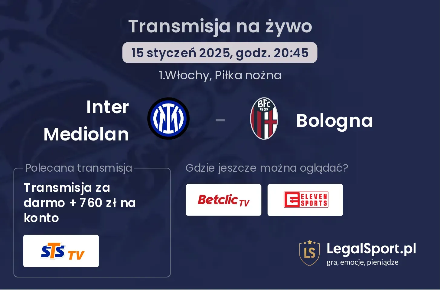 Inter Mediolan - Bologna transmisja na żywo