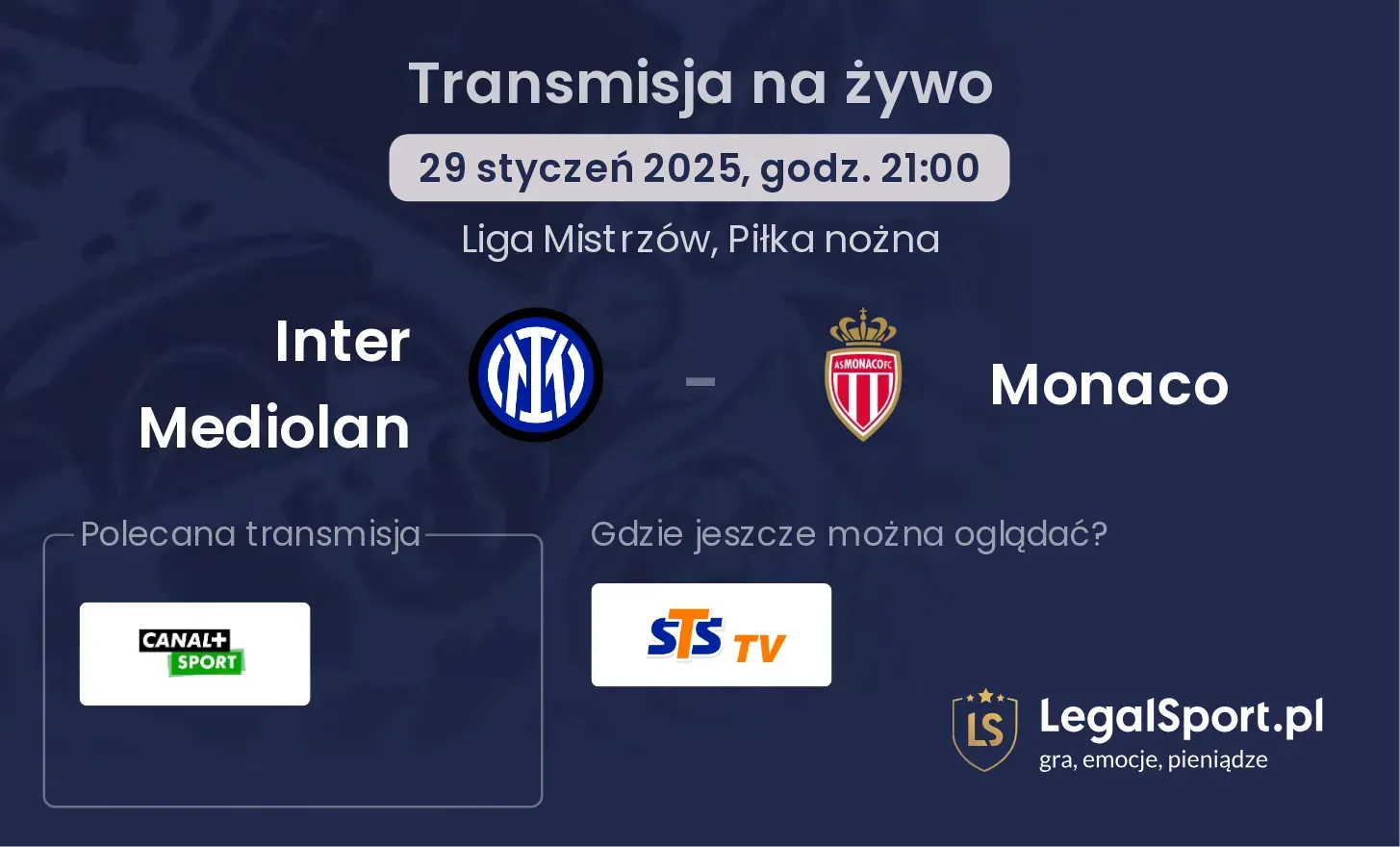 Inter Mediolan - Monaco transmisja na żywo