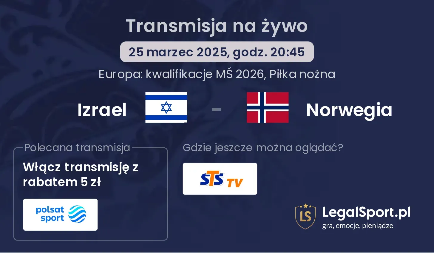 Izrael - Norwegia gdzie oglądać?