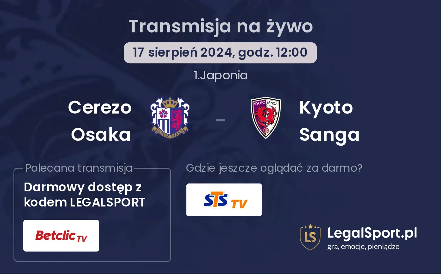 Cerezo Osaka - Kyoto Sanga transmisja na żywo