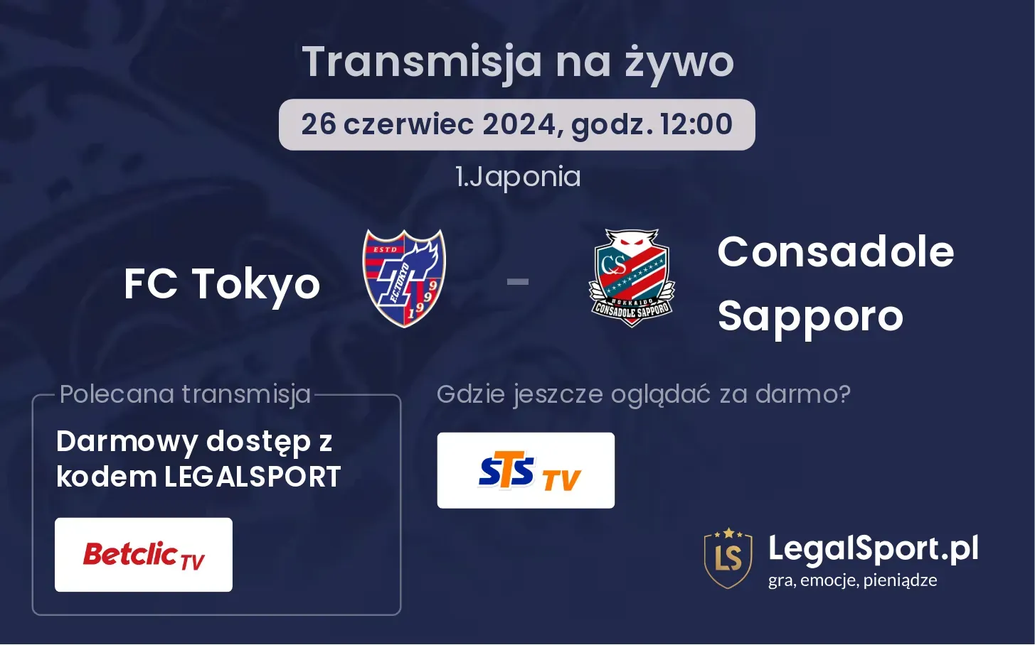 FC Tokyo - Consadole Sapporo transmisja na żywo