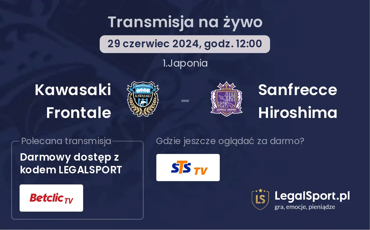 Kawasaki Frontale - Sanfrecce Hiroshima transmisja na żywo