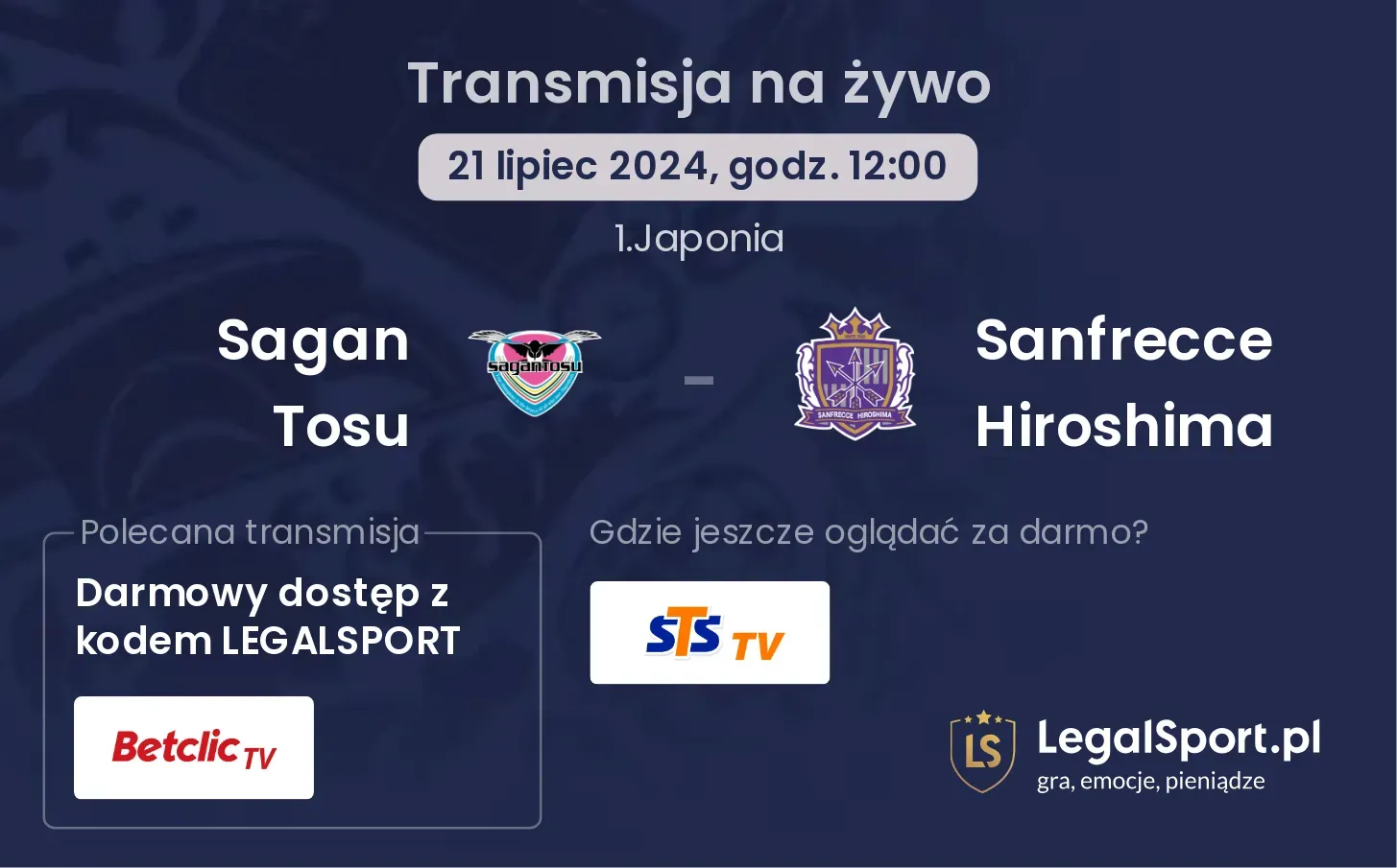 Sagan Tosu - Sanfrecce Hiroshima transmisja na żywo