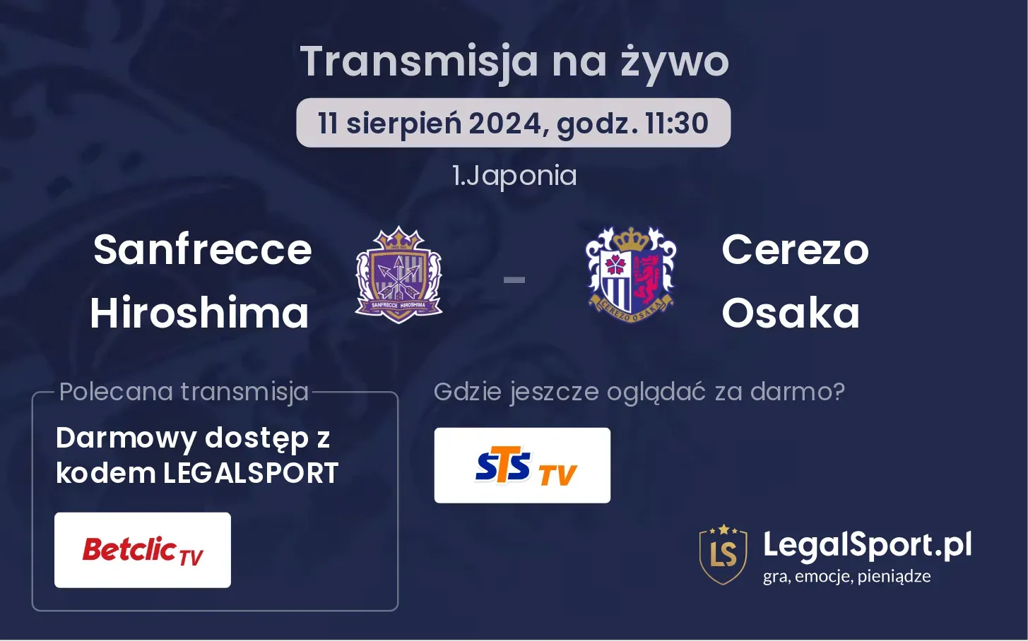 Sanfrecce Hiroshima - Cerezo Osaka transmisja na żywo