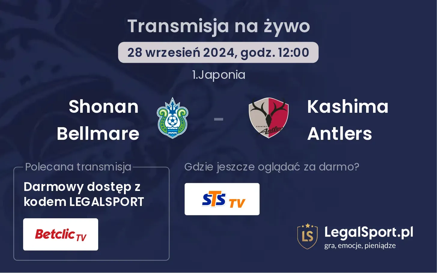 Shonan Bellmare - Kashima Antlers transmisja na żywo