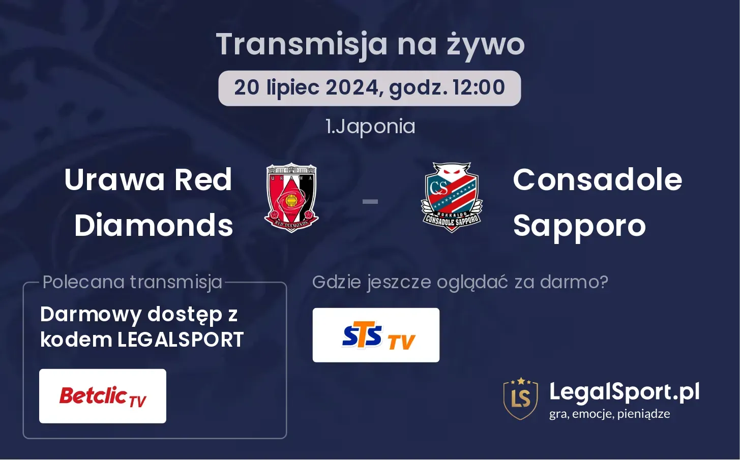 Urawa Red Diamonds - Consadole Sapporo transmisja na żywo