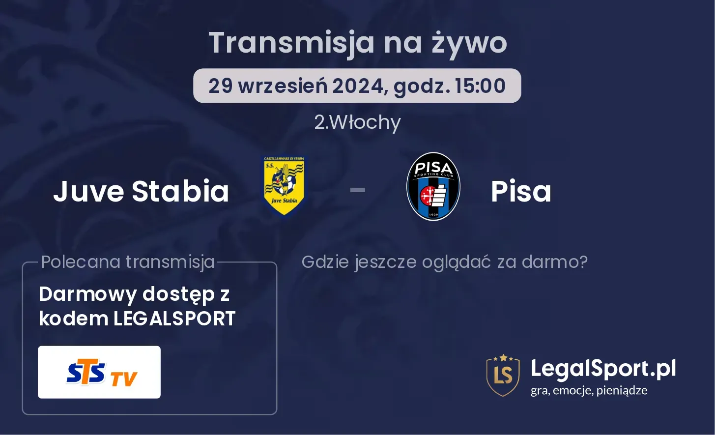 Juve Stabia - Pisa gdzie oglądać? 29.09, godz. 15:00