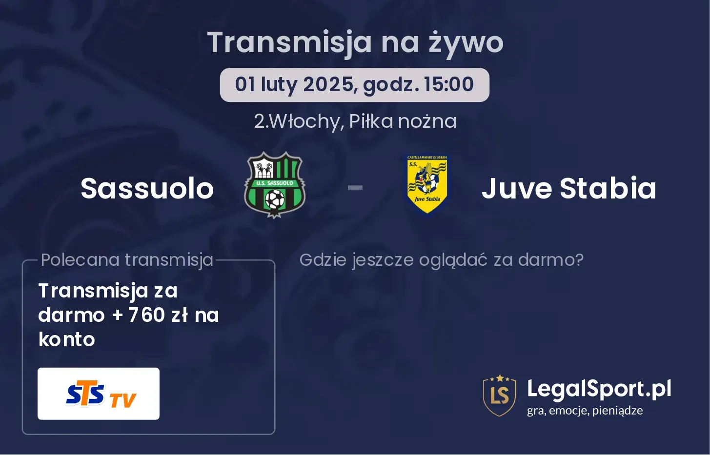 Sassuolo - Juve Stabia gdzie oglądać transmisję?