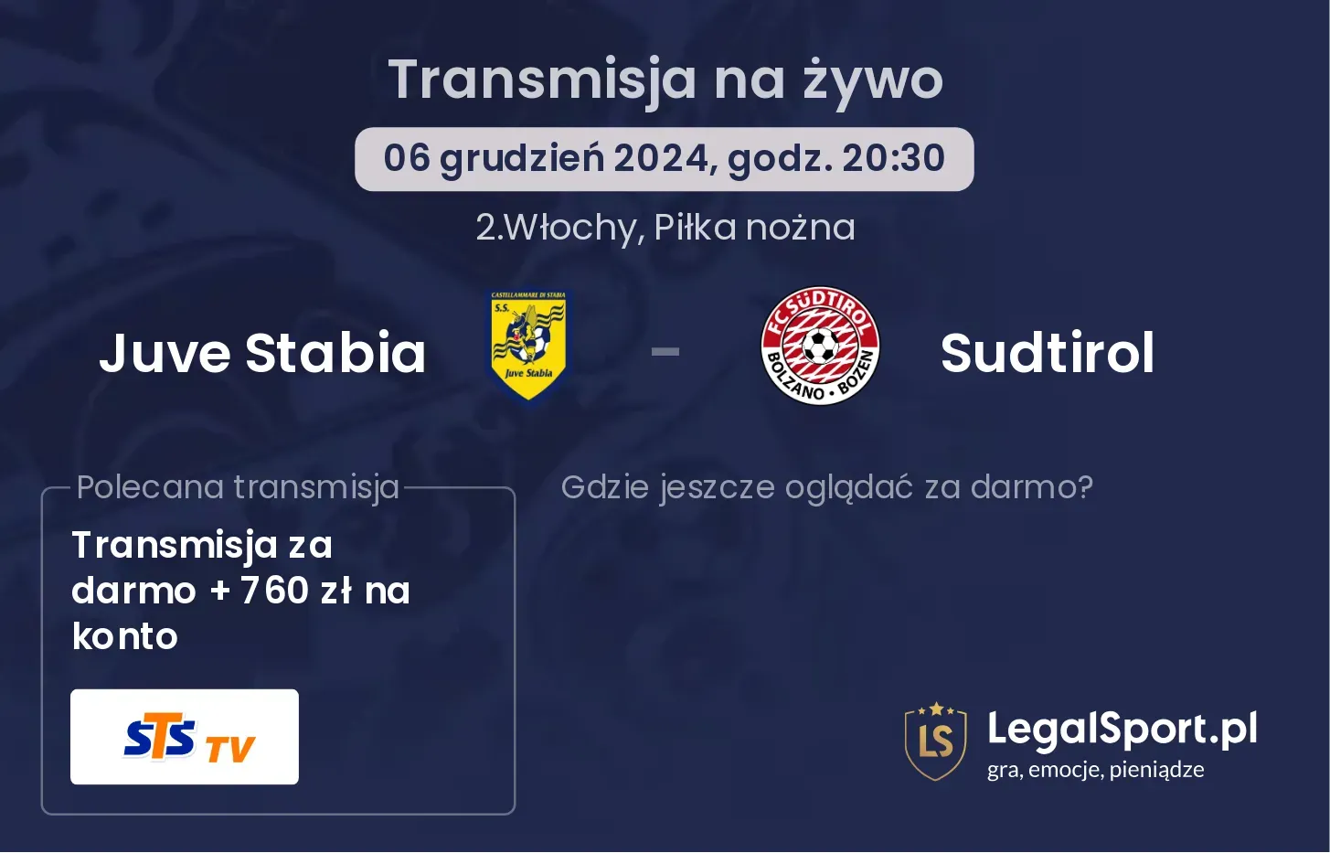 Juve Stabia - Sudtirol transmisja na żywo