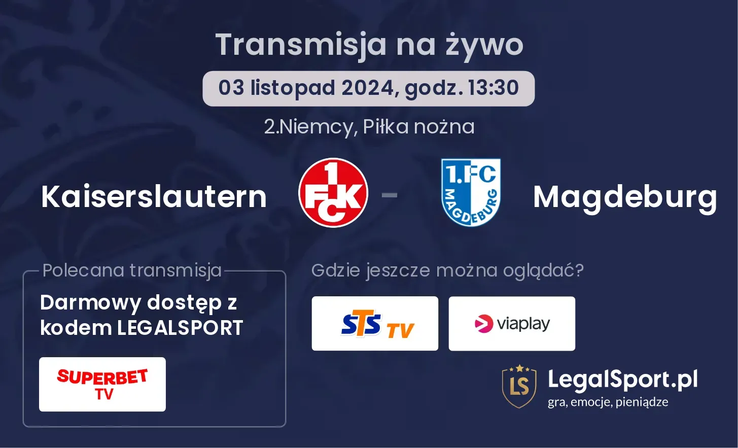 Kaiserslautern - Magdeburg gdzie oglądać? 03.11, godz. 13:30