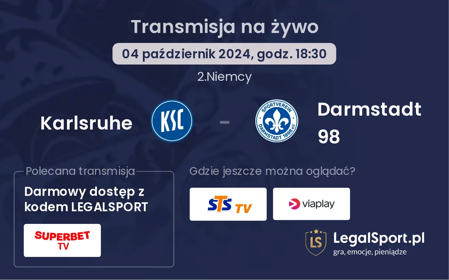 Karlsruhe - Darmstadt 98 transmisja na żywo