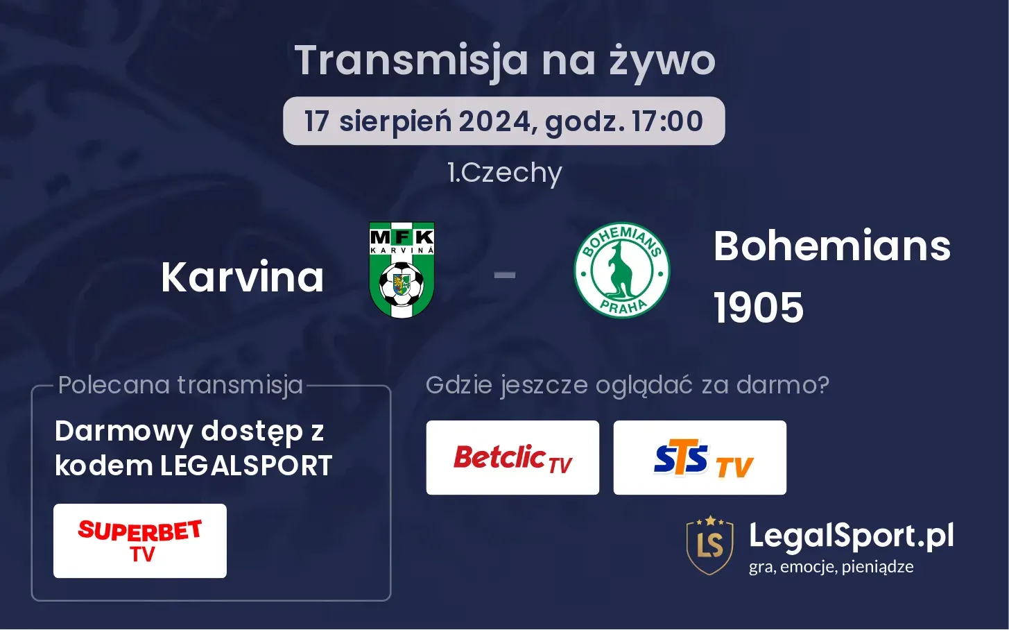 Karvina - Bohemians 1905 transmisja na żywo