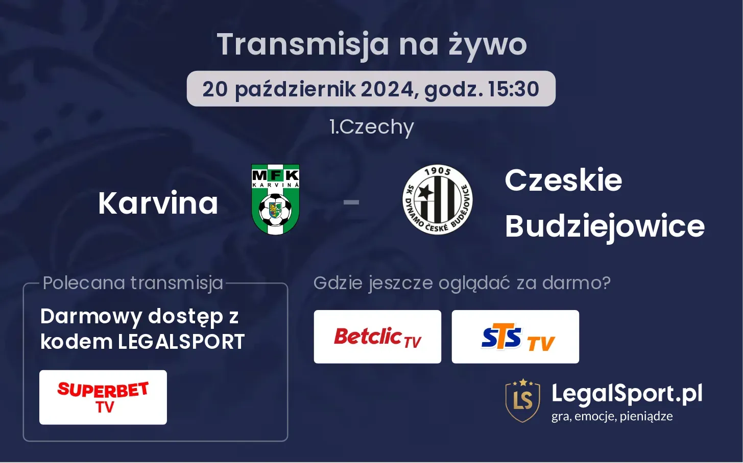 Karvina - Czeskie Budziejowice gdzie oglądać? 20.10, godz. 15:30