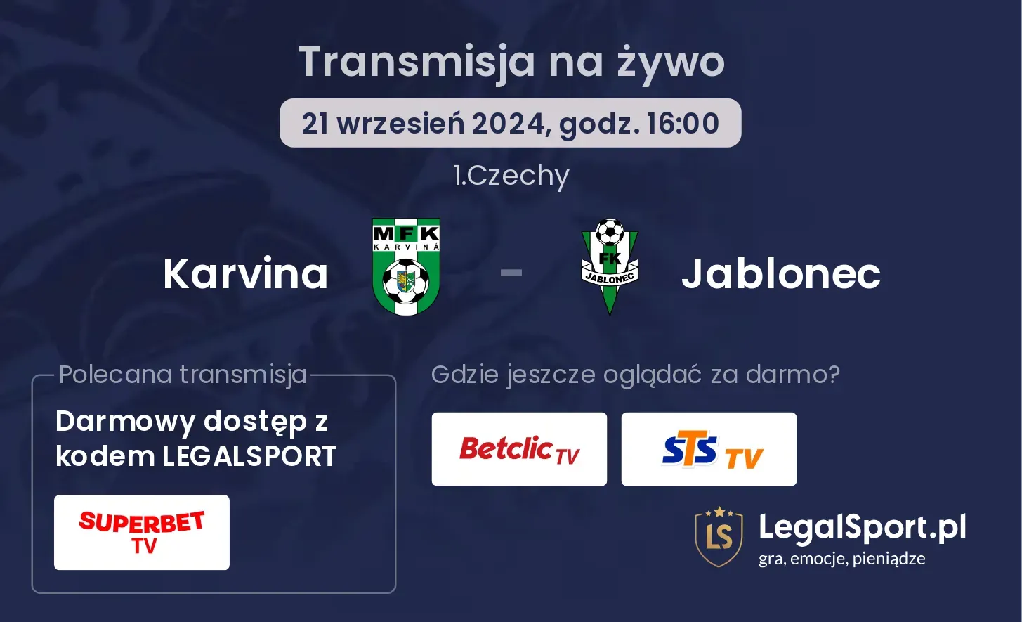 Karvina - Jablonec transmisja na żywo