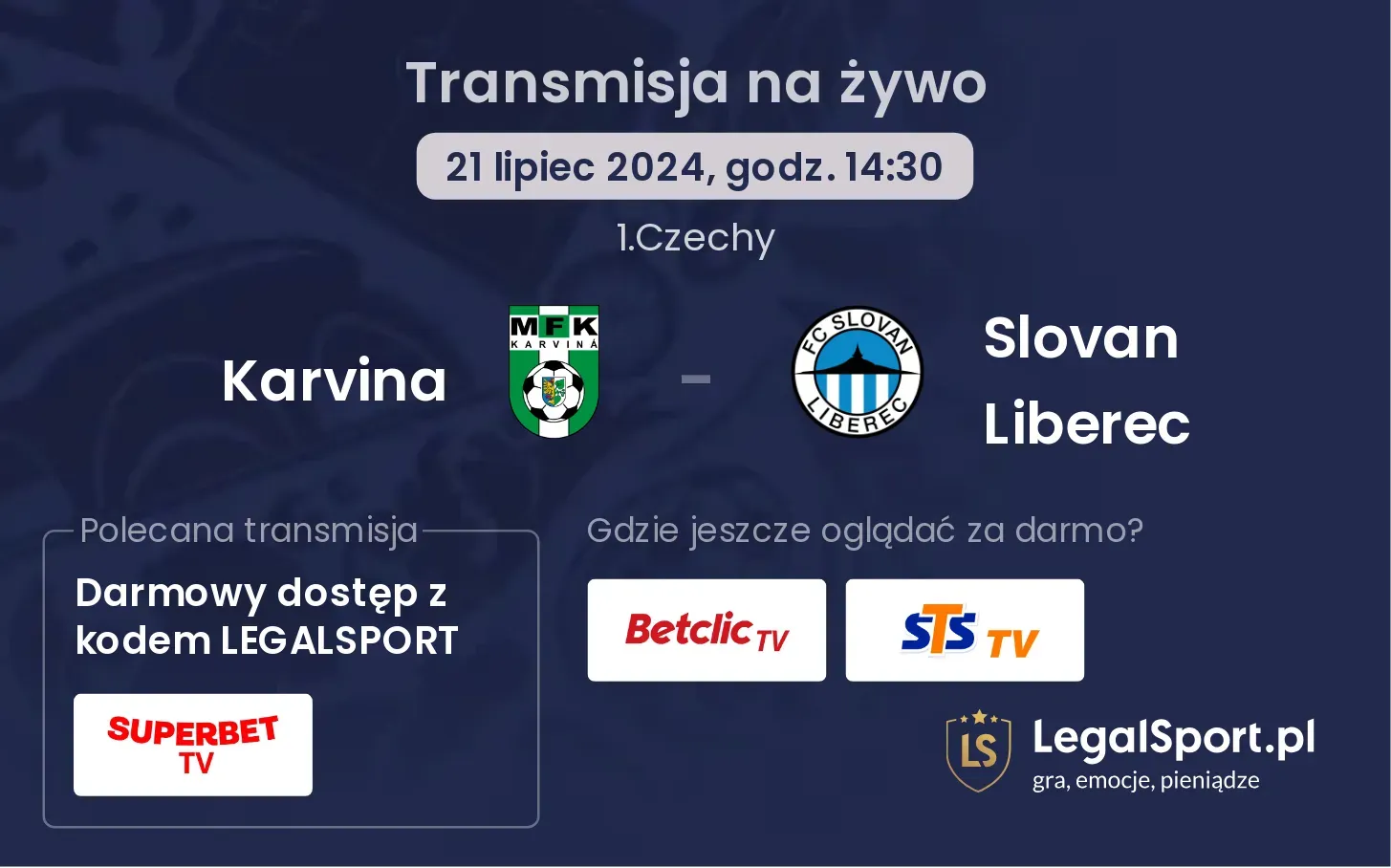 Karvina - Slovan Liberec transmisja na żywo