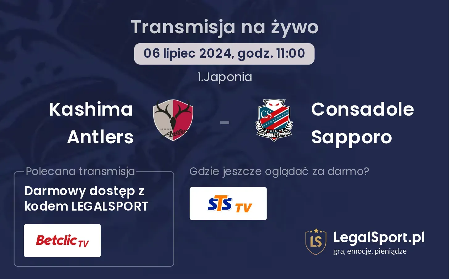 Kashima Antlers - Consadole Sapporo transmisja na żywo