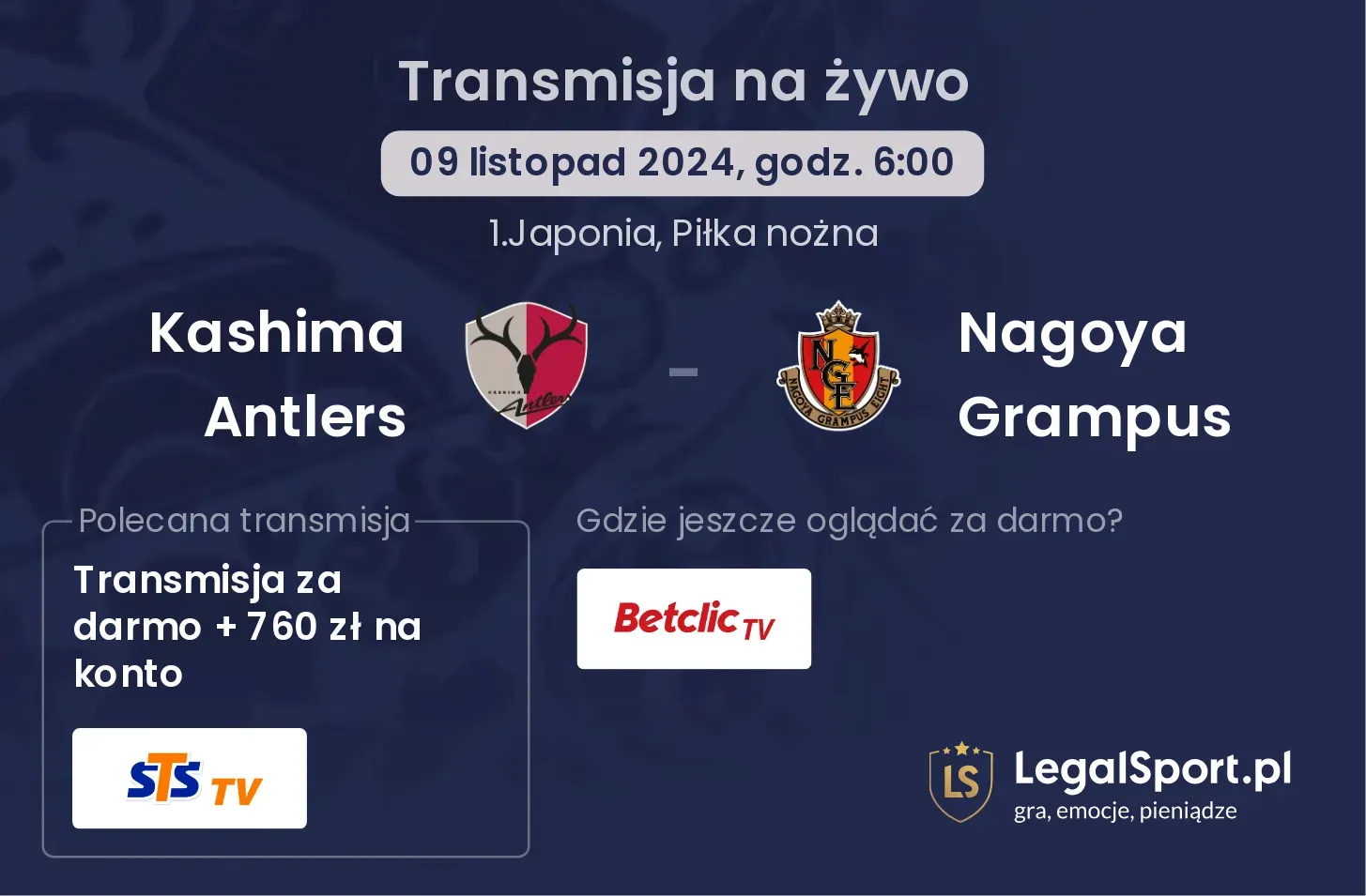 Kashima Antlers - Nagoya Grampus transmisja na żywo