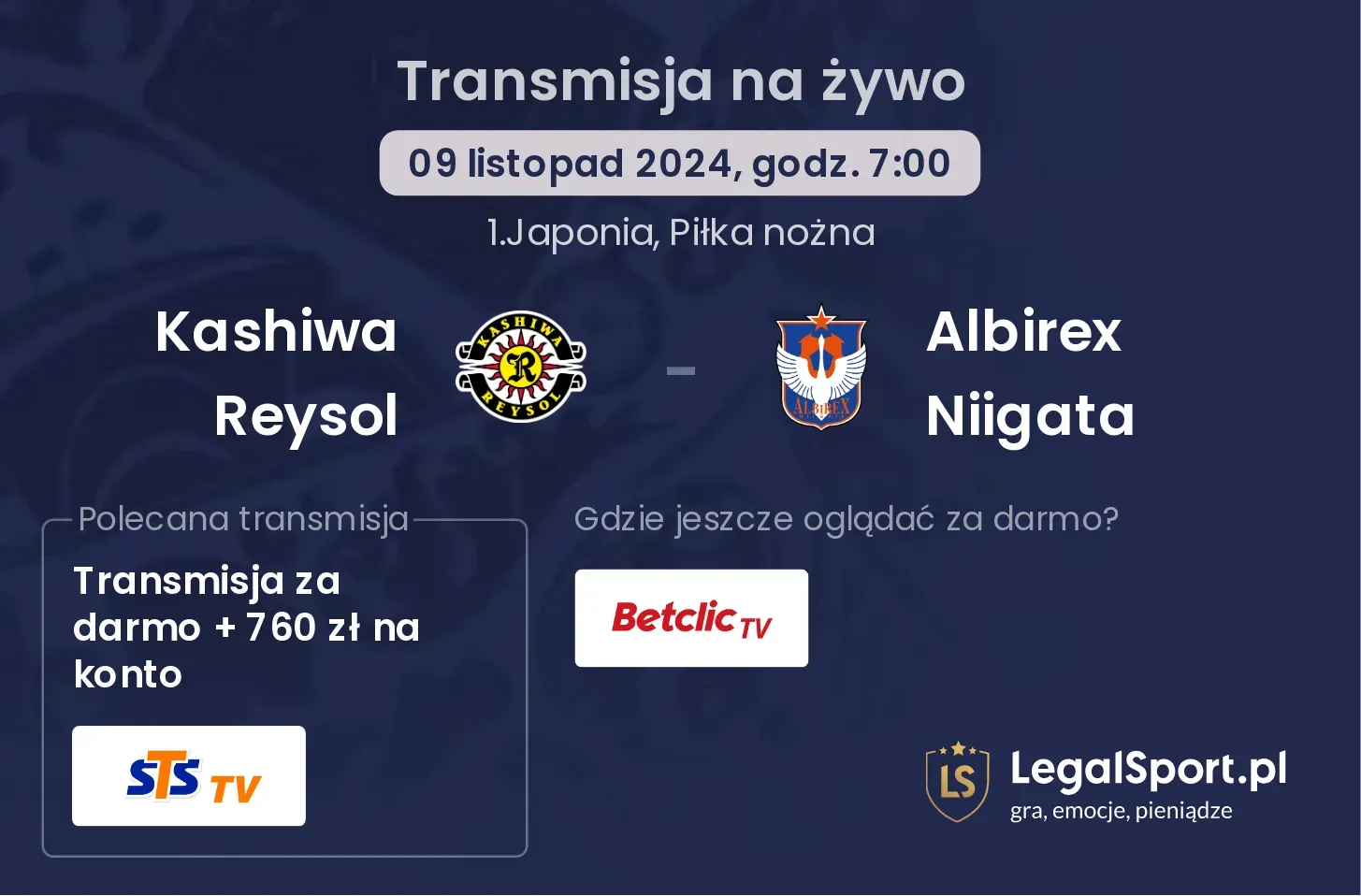 Kashiwa Reysol - Albirex Niigata transmisja na żywo