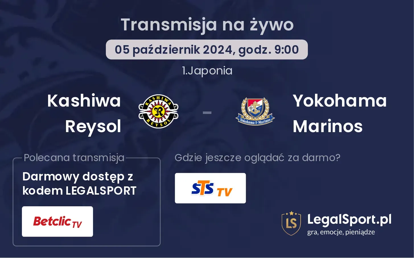 Kashiwa Reysol - Yokohama Marinos gdzie oglądać? 05.10, godz. 09:00