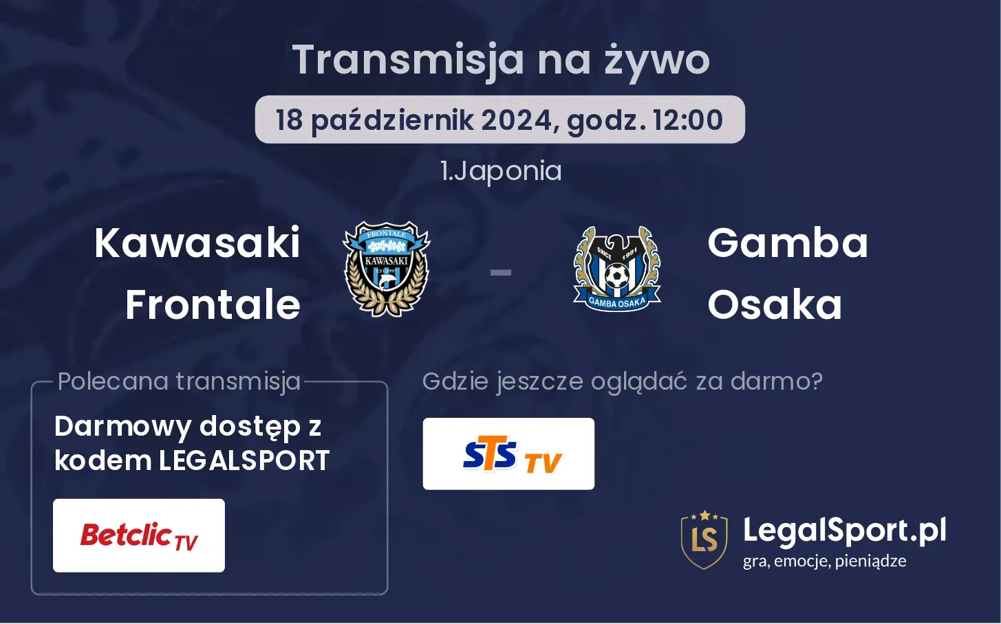 Kawasaki Frontale - Gamba Osaka transmisja na żywo