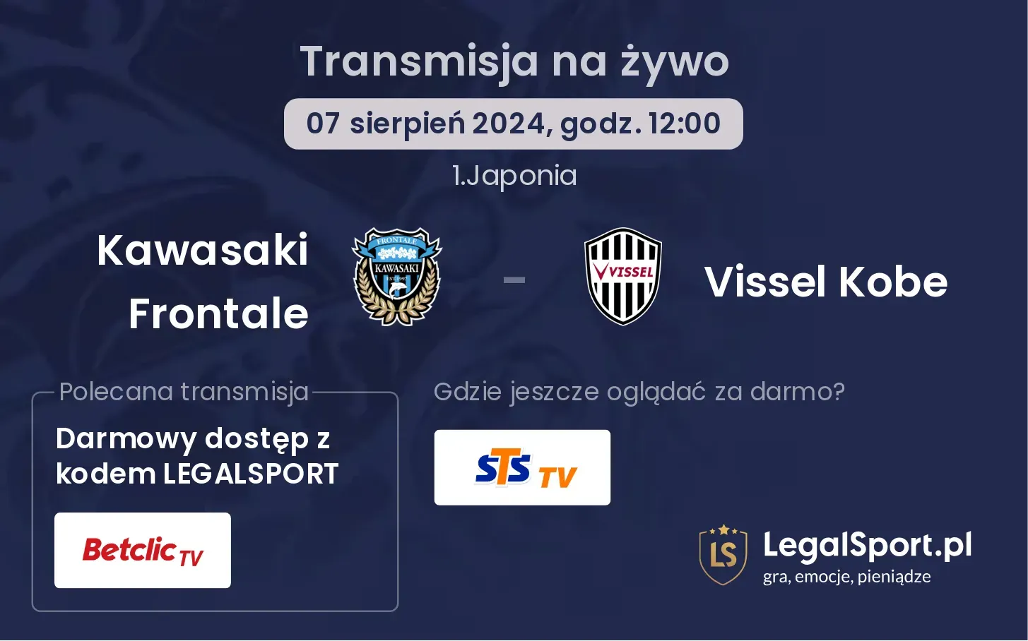 Kawasaki Frontale - Vissel Kobe gdzie oglądać za darmo? (07.08, godz. 12:00)