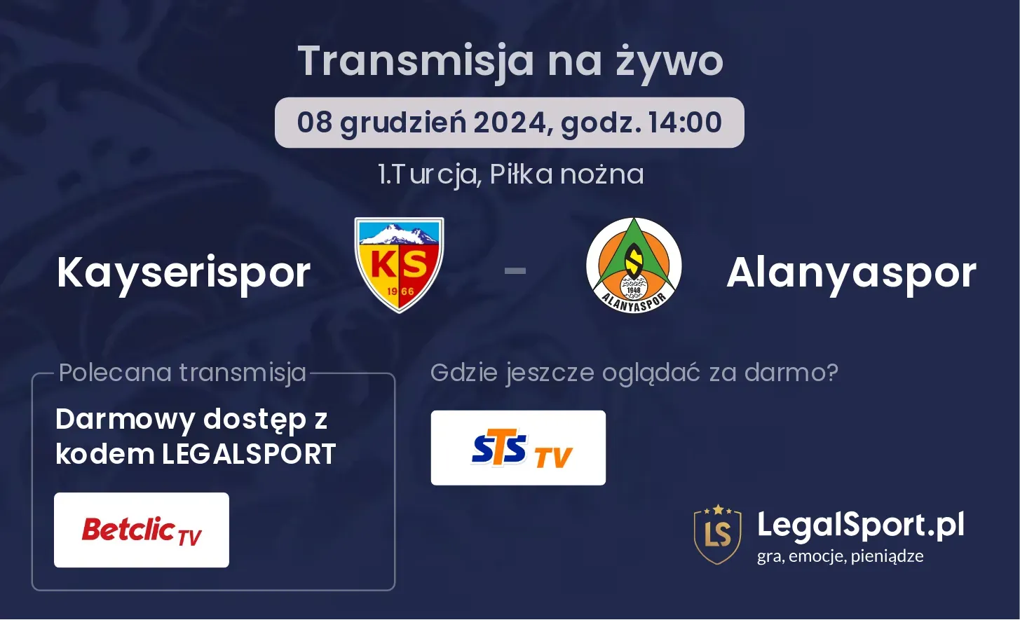 Kayserispor - Alanyaspor transmisja na żywo