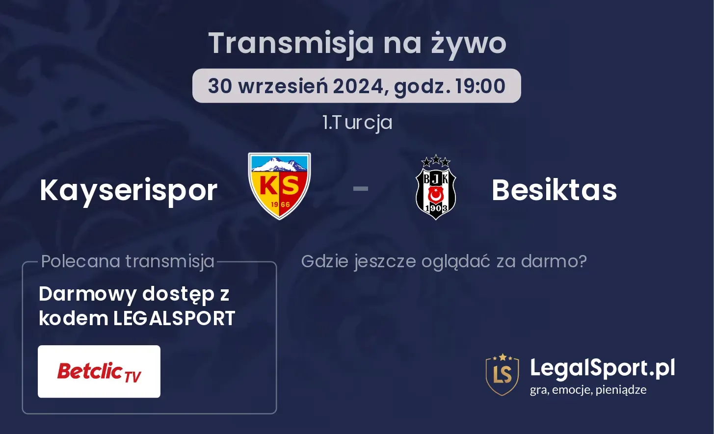 Kayserispor - Besiktas transmisja na żywo