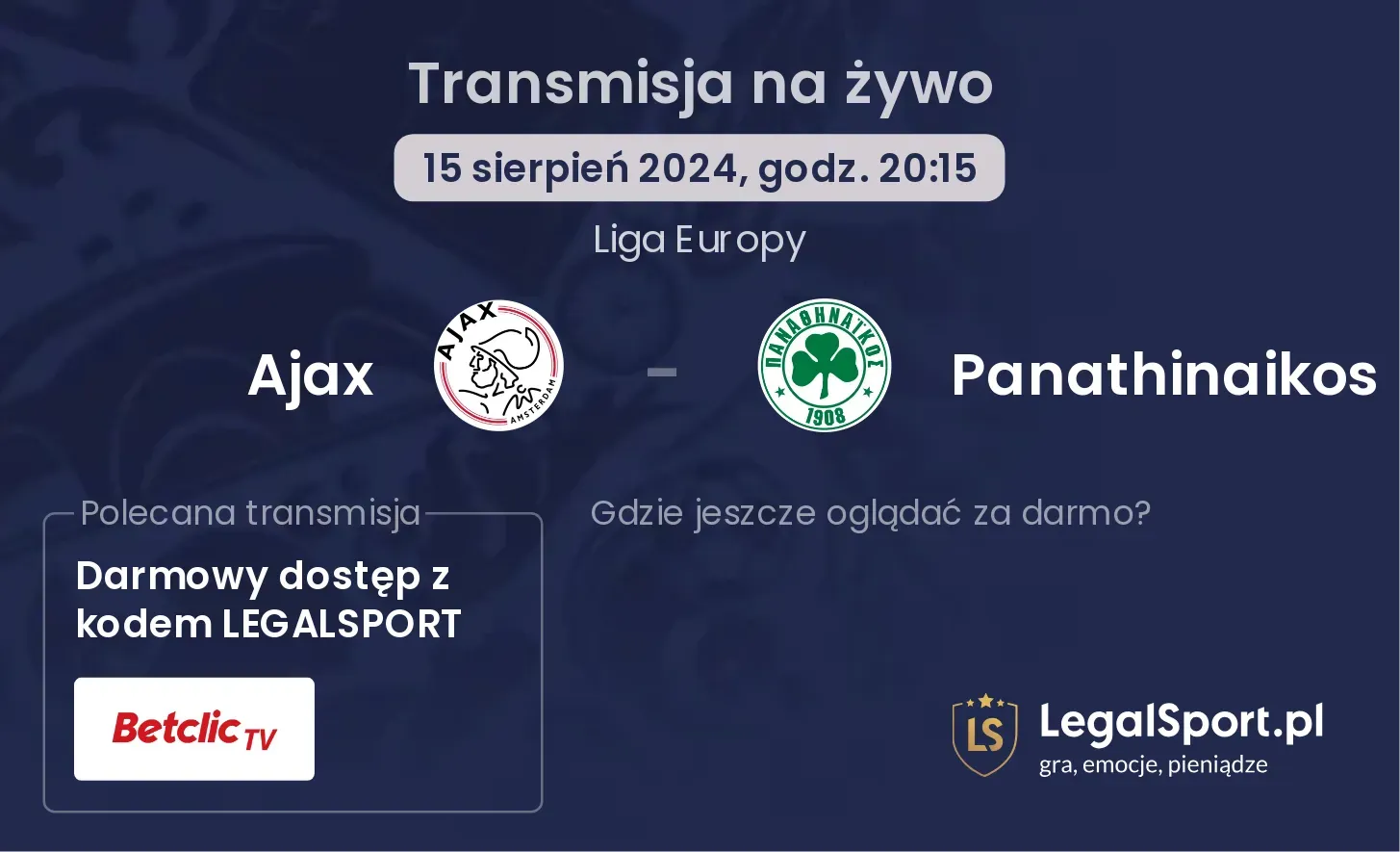 Ajax - Panathinaikos transmisja na żywo