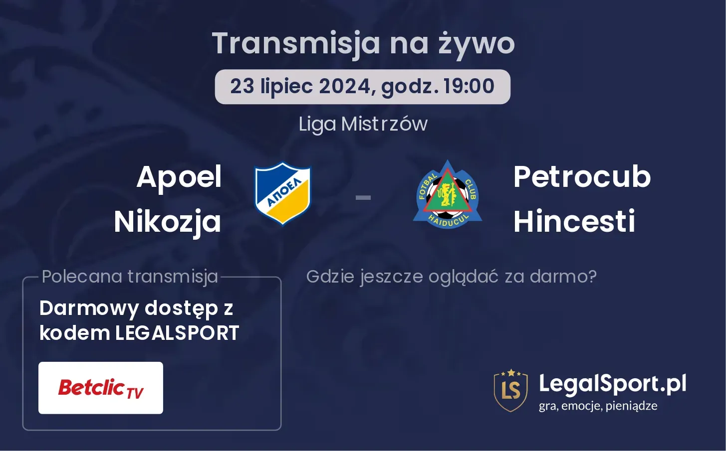 Apoel Nikozja - Petrocub Hincesti transmisja na żywo