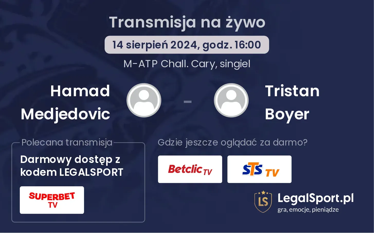 Hamad Medjedovic - Tristan Boyer transmisja na żywo