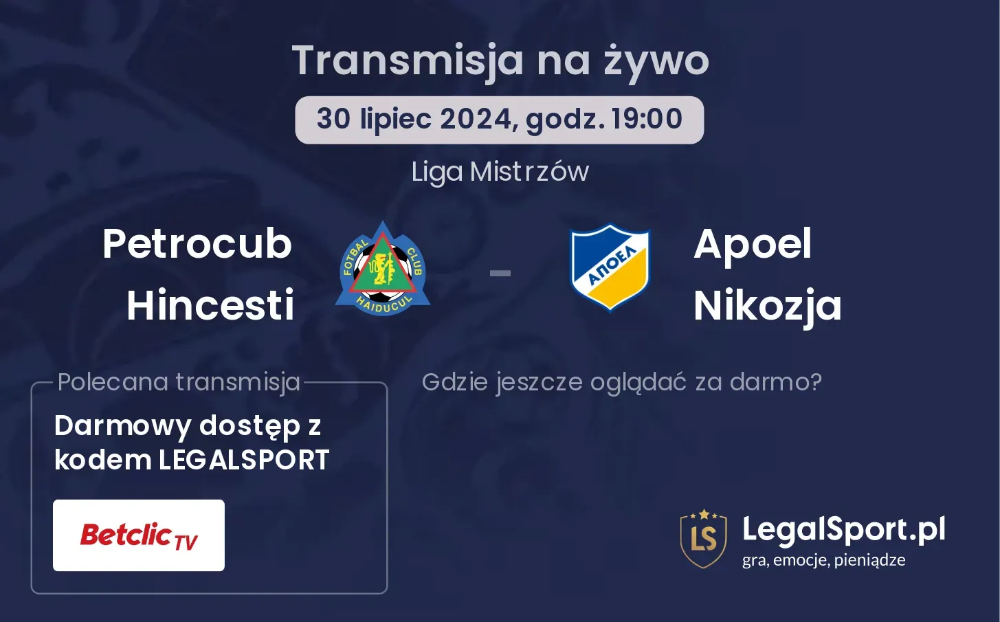 Petrocub Hincesti - Apoel Nikozja transmisja na żywo