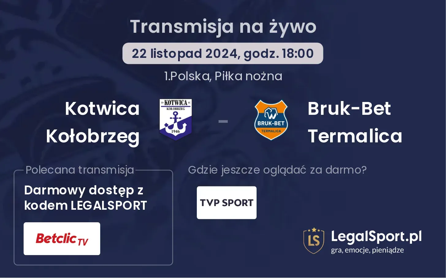 Kotwica Kołobrzeg - Bruk-Bet Termalica transmisja na żywo