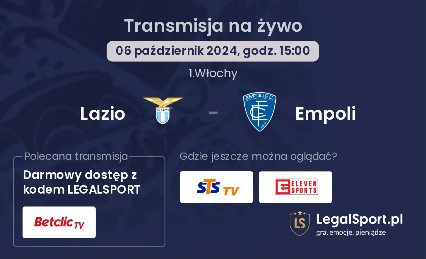 Lazio - Empoli gdzie oglądać? 06.10, godz. 15:00