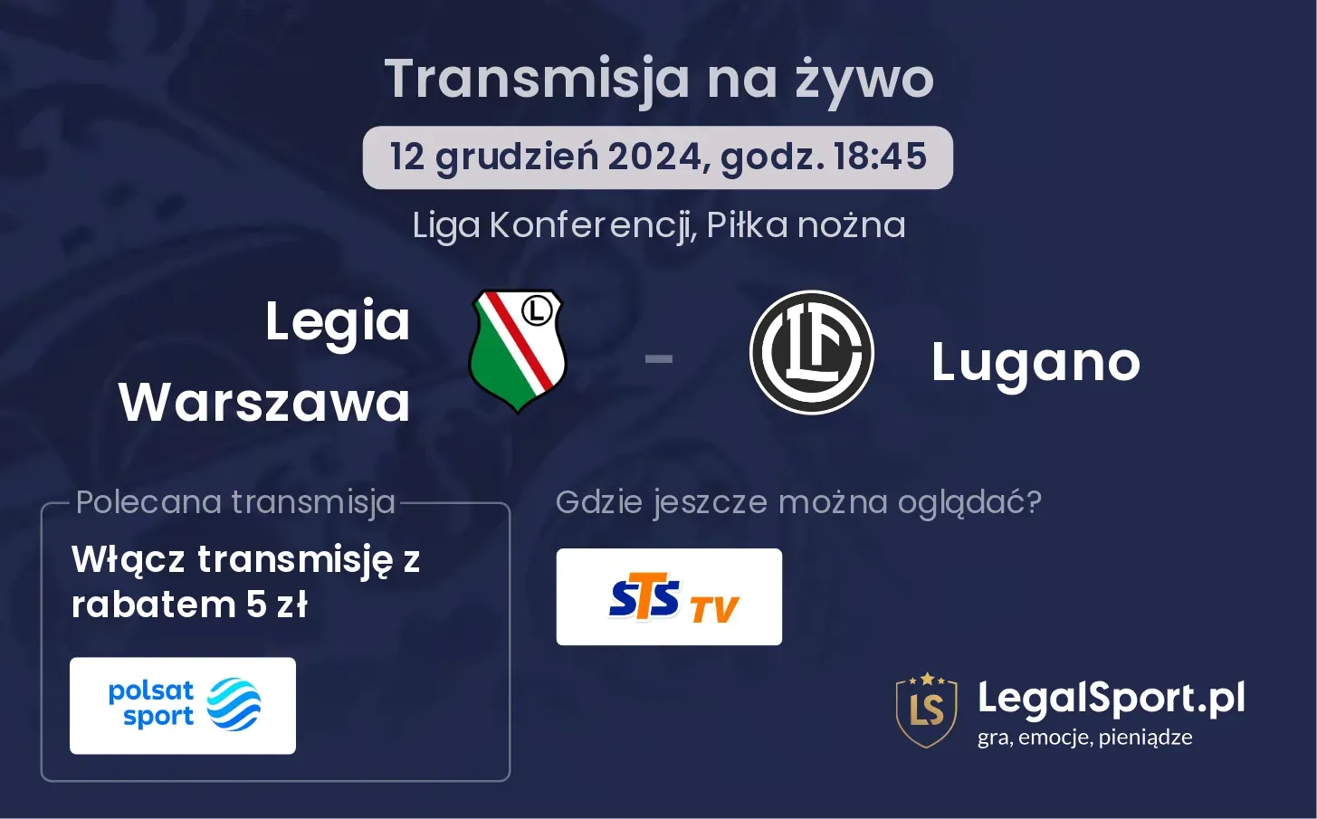 Legia Warszawa - Lugano transmisja na żywo