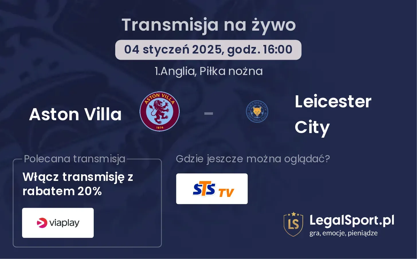 Aston Villa - Leicester City gdzie oglądać?