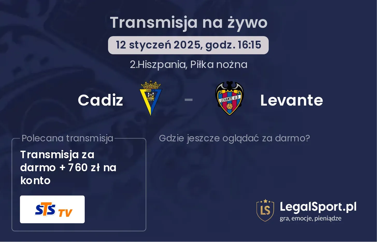 Cadiz - Levante gdzie oglądać transmisję?