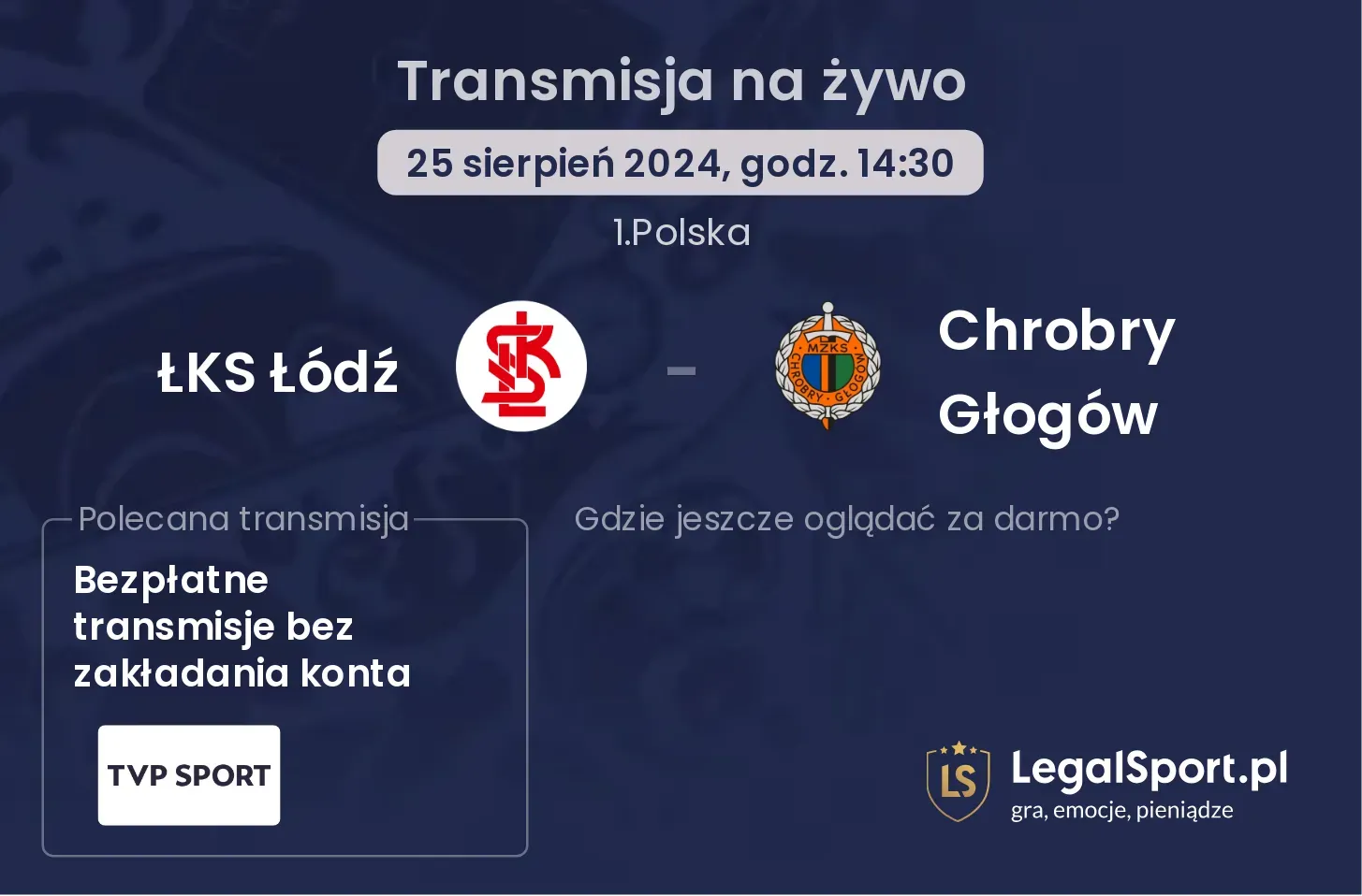 ŁKS Łódź - Chrobry Głogów transmisja na żywo