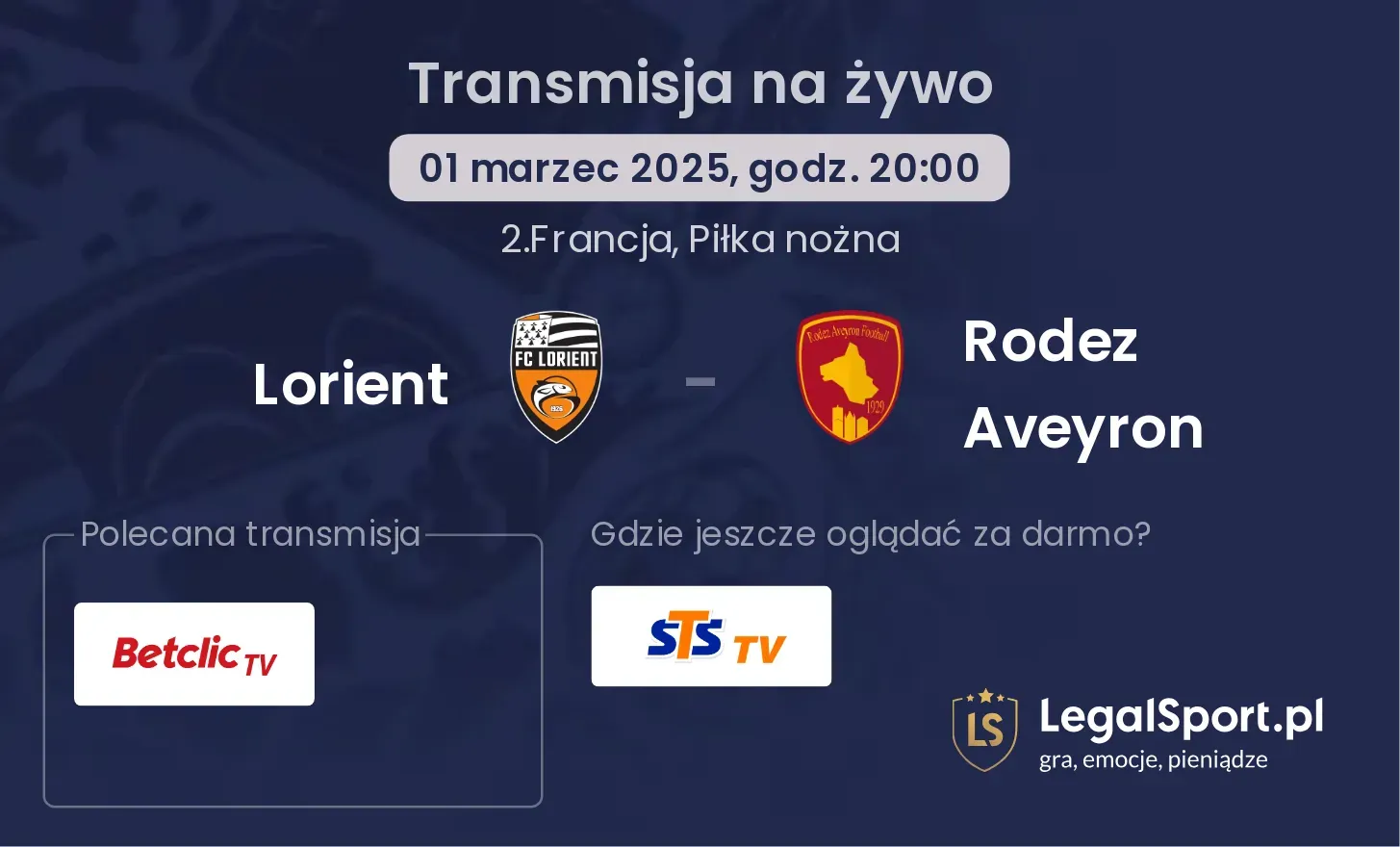 Lorient - Rodez Aveyron transmisja na żywo