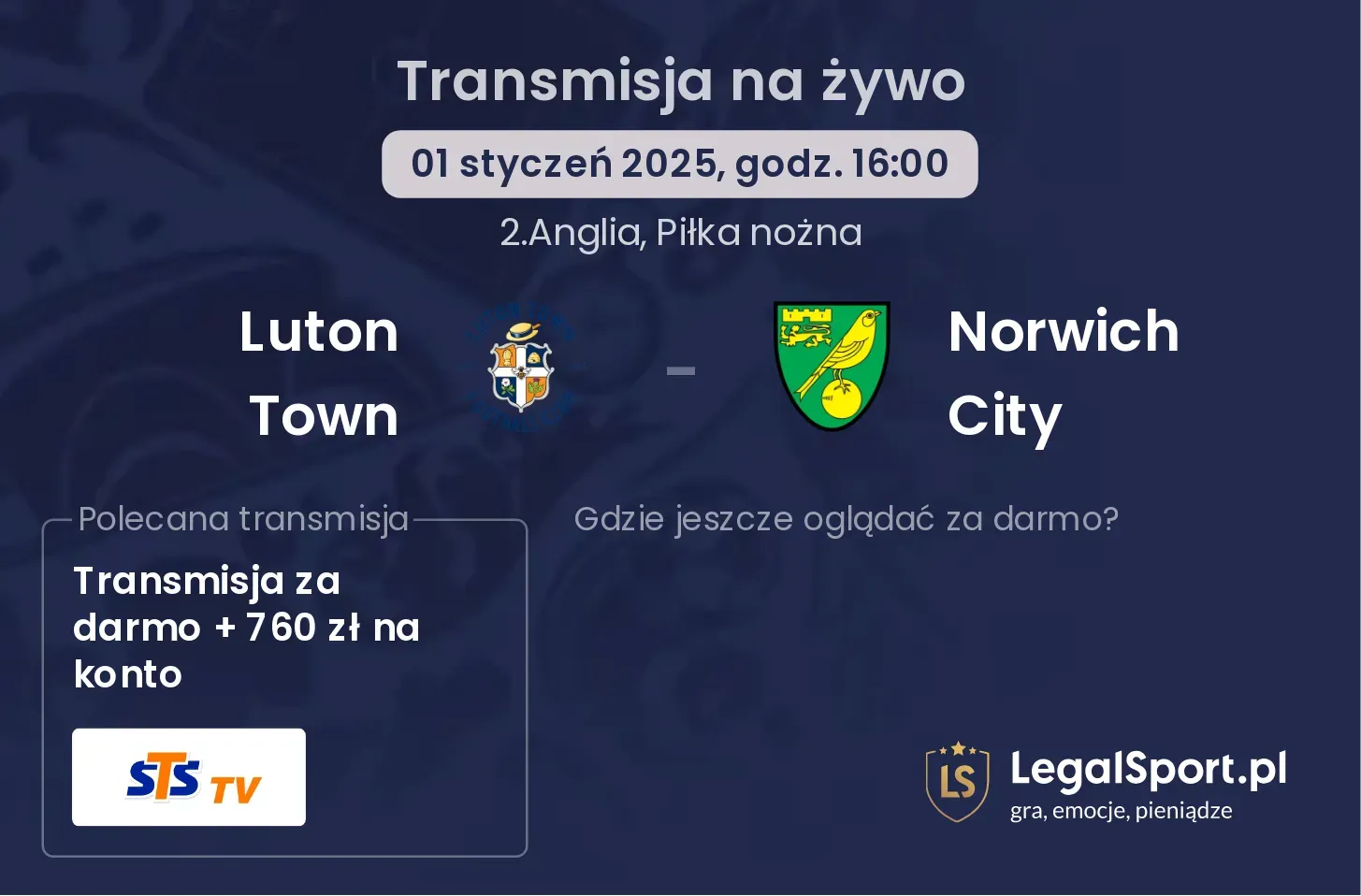 Luton Town - Norwich City transmisja na żywo