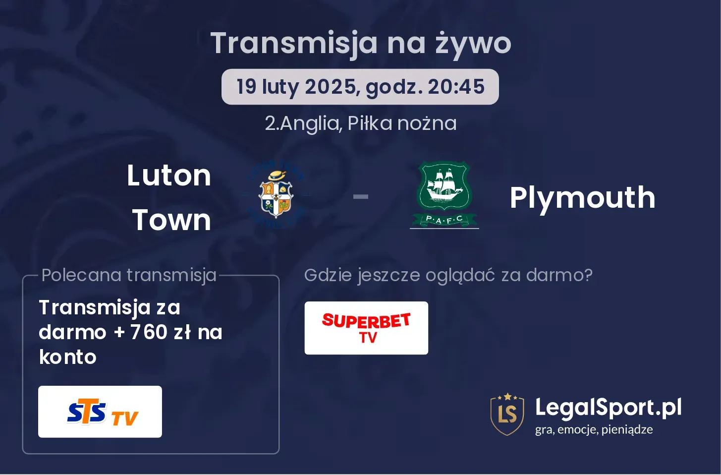 Luton Town - Plymouth transmisja na żywo