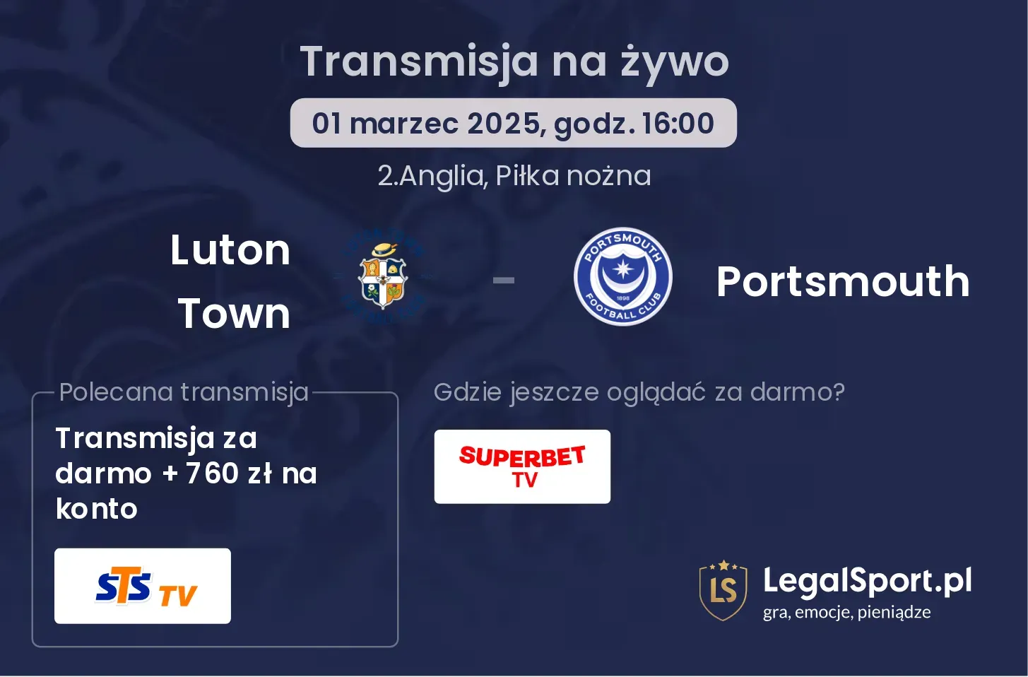 Luton Town - Portsmouth transmisja na żywo