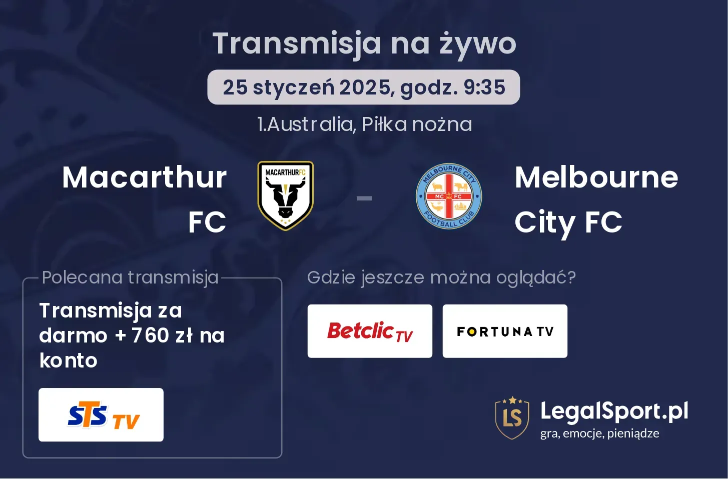 Macarthur FC - Melbourne City FC transmisja na żywo