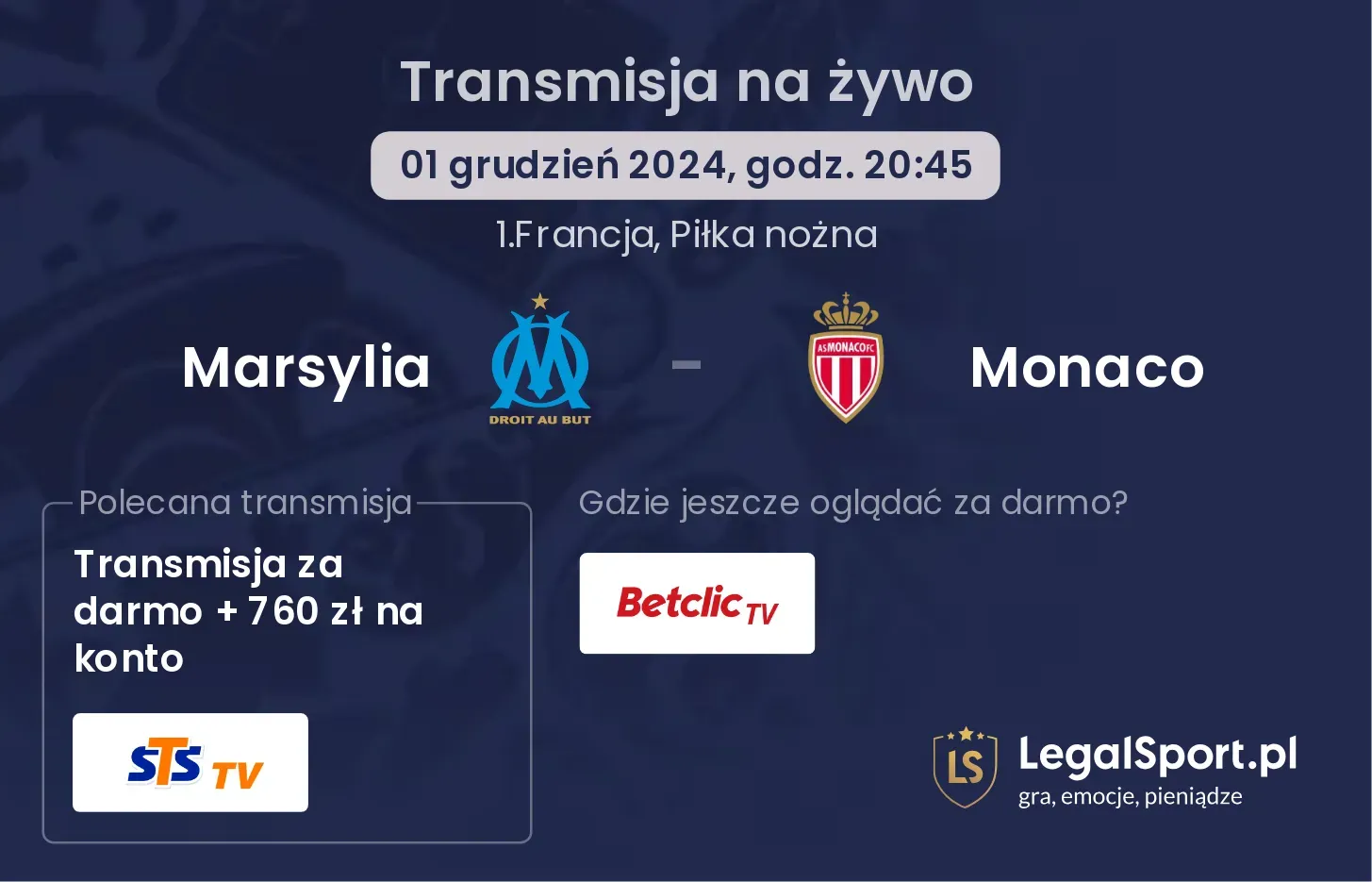 Marsylia - Monaco transmisja na żywo