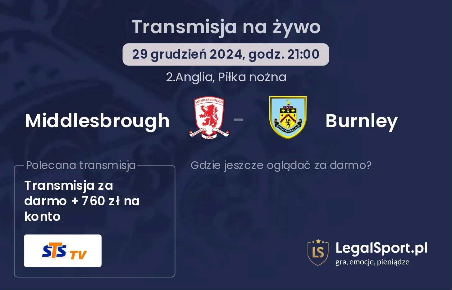 Middlesbrough - Burnley transmisja na żywo