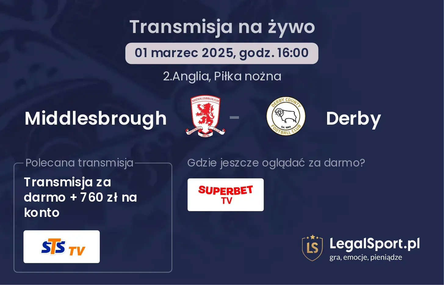 Middlesbrough - Derby transmisja na żywo