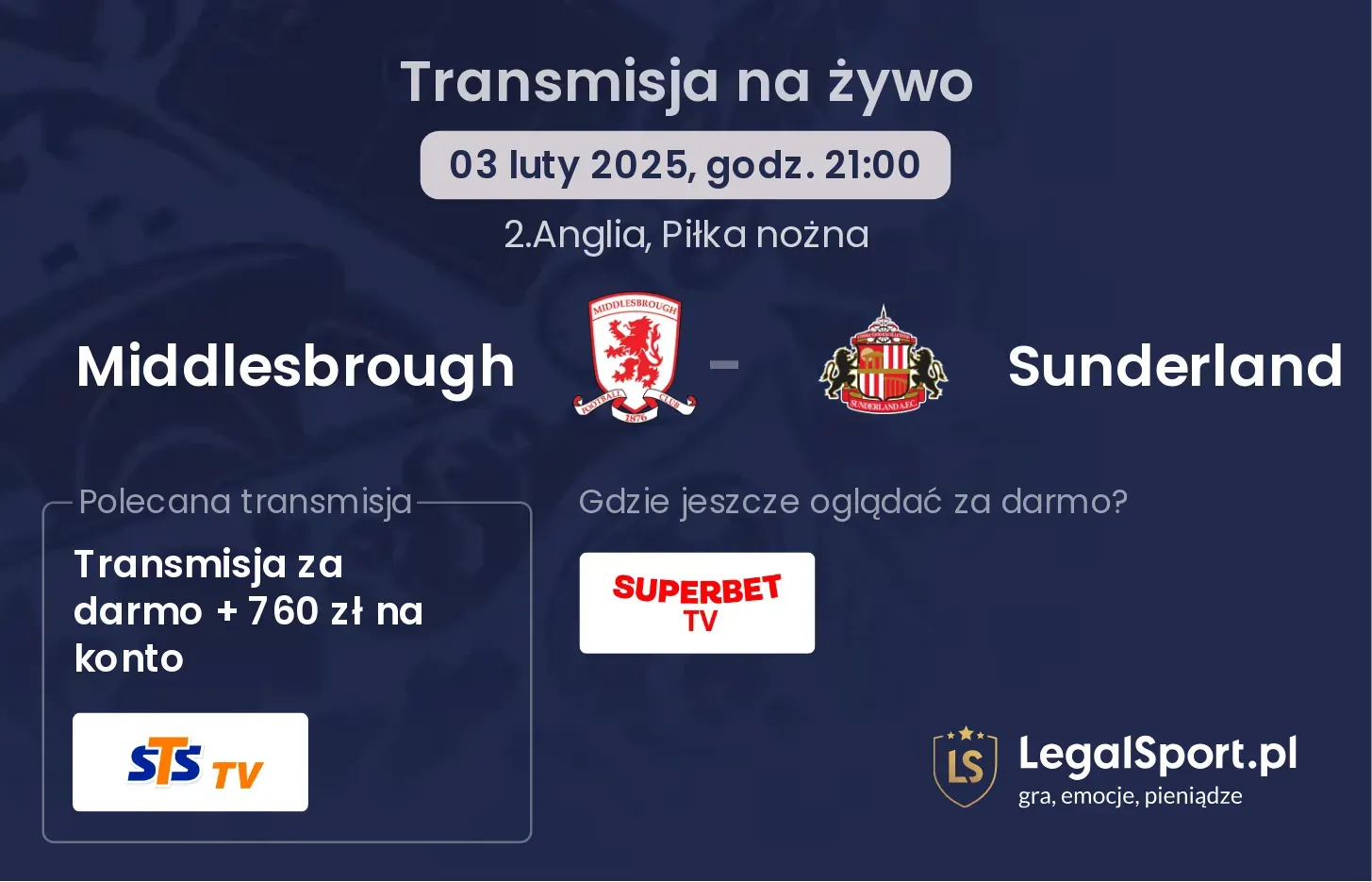 Middlesbrough - Sunderland transmisja na żywo