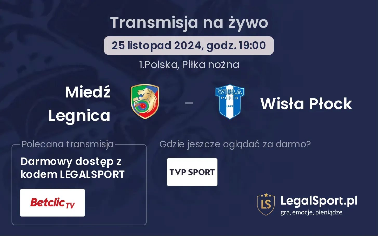 Miedź Legnica - Wisła Płock transmisja na żywo